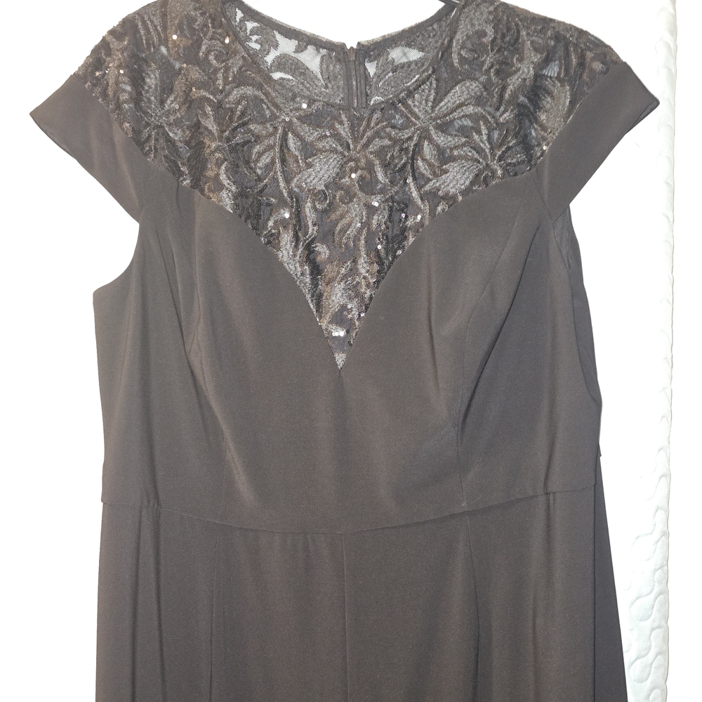 Adrianna Papell Black Jumpsuit with Lace and Sequin Yoke
